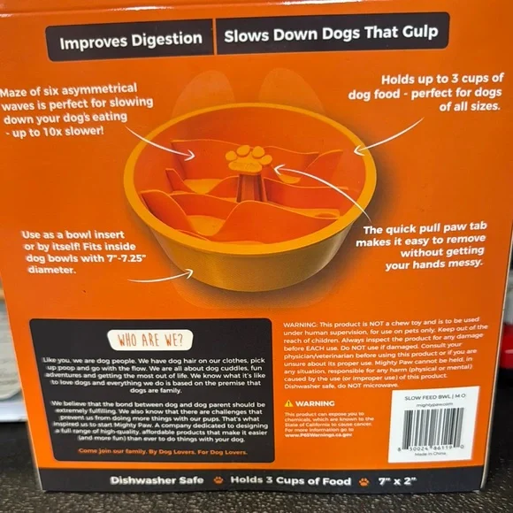 MightyPaw Orange Slow Feed Dog Bowl - Picture 2 of 2